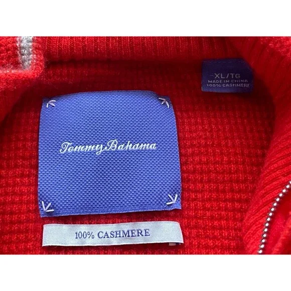Tommy Bahama 1/4 Zip Pullover Mens XL 100% Cashmere Reddish- Orange - Picture 9 of 12